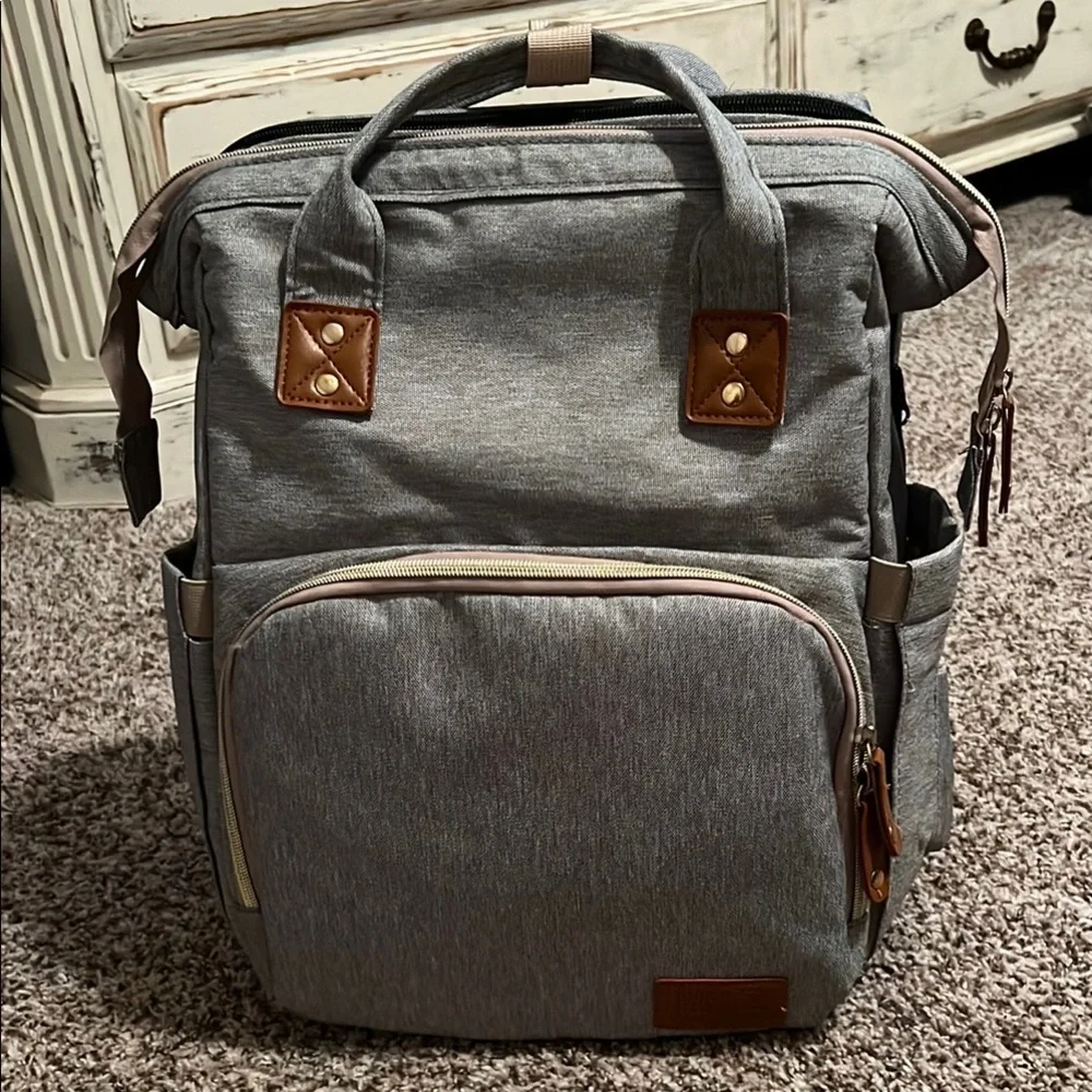 Diaper bag. Backpack. Gray Gender Neutral.